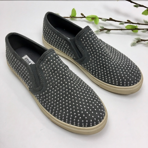 Steve Madden Shoes - STEVE MADDEN Gray Silver Studded Loafers Size 6.5